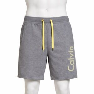 Calvin Klein Men’s Gray Athletic Shorts with Neon Yellow Drawstrings